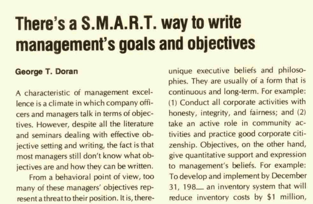 Objectifs SMART : article original de George T. Doran 1981 