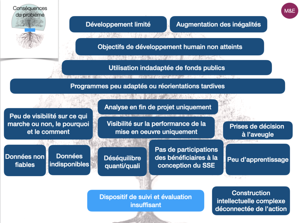 exemple d'arbre à problème - programme de développement - dispositif de suivi évaluation insuffisant - quelles sont les conséquences d'un dispositif de SE insuffisant ?