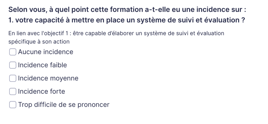 Selon vous, à quel point cette formation a-t-elle eu une incidence sur votre capacité à mettre en place un système de suivi et évaluation ?